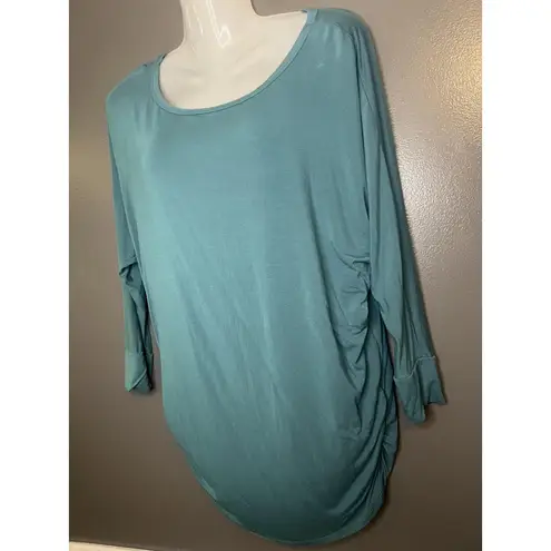 Zenana Shirt Womens Small Teal Dolman Tunic Top 3/4 Sleeve Ruched Side Hem Green