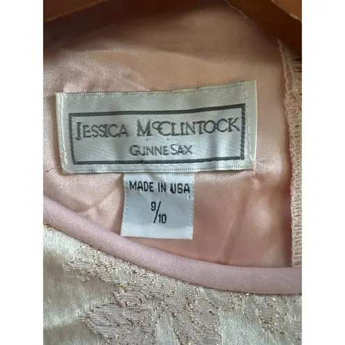 Jessica McClintock Vintage Gunne Sax 9 /10 Pink Formal Gown Gold Brocade Satin