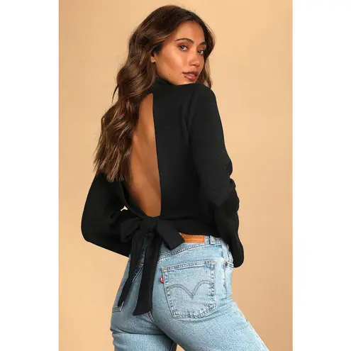 Lulus ✨ Baby Got Backless Black Mock Neck Tie-Back Sz Medium Sweater✨ - Image 2