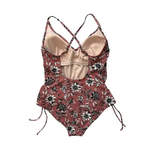 Kona Sol Floral One Piece Swimsuit Criss Cross Back Ruched Sides Womens XL