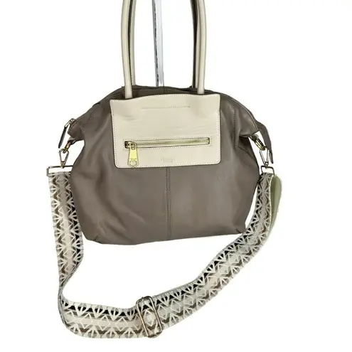 Perlina  Leather Top Handle Tote Satchel Crossbody Strap Taupe Bone Bag Purse