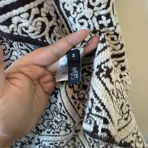 Anthropologie Luii Black, Brown, & Cream Diamond Pattern Lurex Sweater Wrap Coat Black