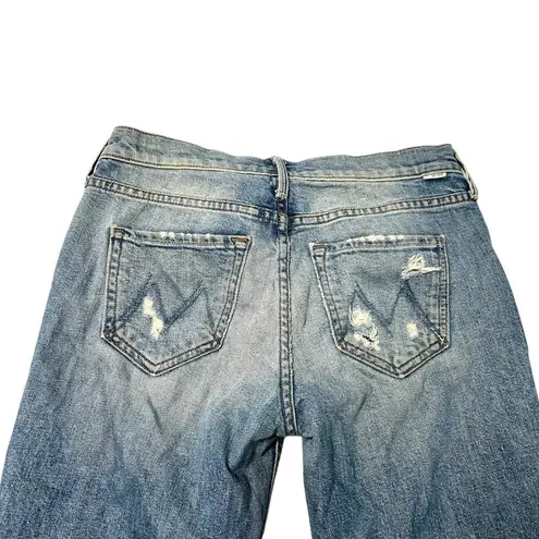 MOTHER Straight Leg Distressed Frayed Raw Hem Jeans Flirt Fray Cold Feet size 25 Blue