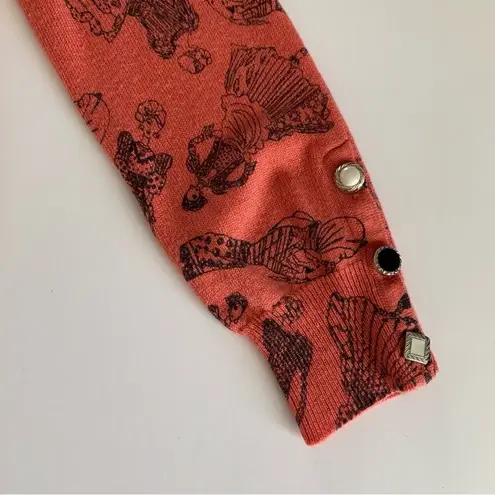 Twelve By Twelve Coral Pink and Black Fashionista Women Print Cardigan Medium