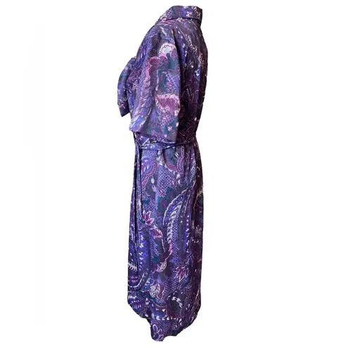 Femme of Dallas Vintage 70s Volup Purple Hippie Eclectic Floral Zip Up Mid Dress Size 1X