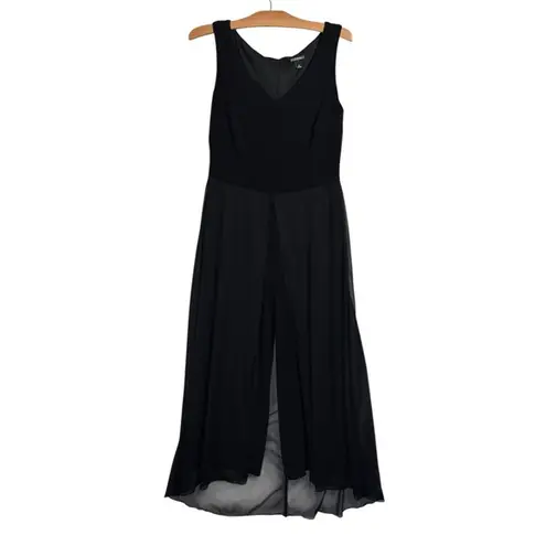 Roz & Ali Black Sleeveless Chiffon Overlap Wide Leg Jumpsuit V Neck sz 6 Wedding