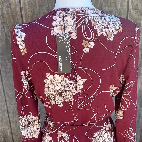 New UGUEST Burgundy & Cream Floral Long Sleeve V