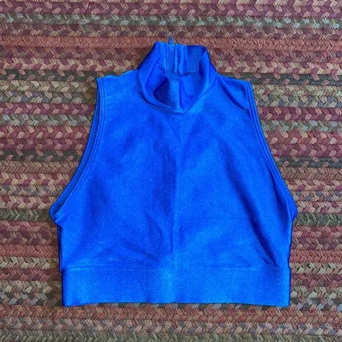 American Vintage VTG COBALT BLUE MOCK NECK CROP TANK