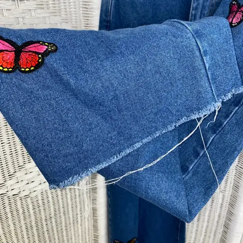 Minga London Butterfly Embroidered High Waist Straight Leg Jeans Y2K 32 US 8 Blue