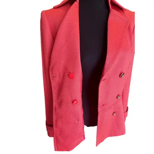 Tahari ASL Double Breasted Blazer w/ Belted Cuffs & Gold Buttons Orange Red SZ.4