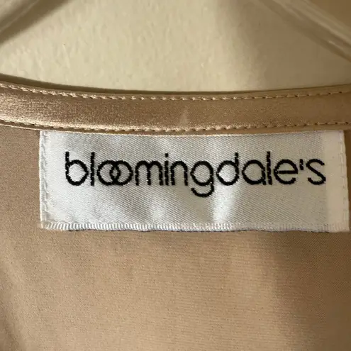 Bloomingdales Vintage Satin Ruffle Peplum Blouse SZ L Poet Sleeve Tan V Neck Button Up Romanti