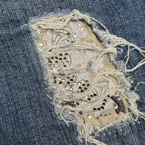 Candies Womens Blue Distressed Embellished Denim Jeans Size 7