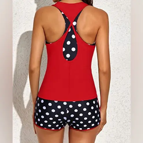 Yonique 3 Piece Athletic Swim Tank Tops Sports Bra and Boyshorts Bathing Suits Red Size XL