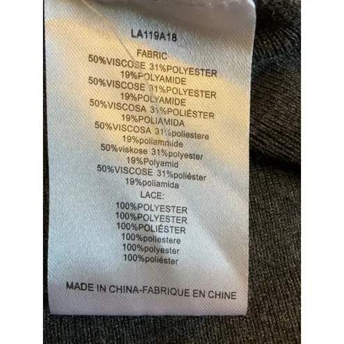 Molly Bracken Knit Dress Black Lace Balloon Sleeve Sheath Midi Women's M