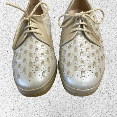 Fazan Two Tone Oxford Wedge Heel All Leather Spectator Shoes Women’s Sz. 7 Tan