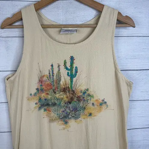 Allie Womens Small Artsy Gauzy Maxi Dress Desert Cactus Art to Wear Painting