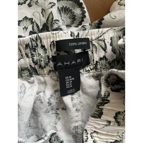 Tahari Floral Print High Waisted 100% Linen Pants Size Medium