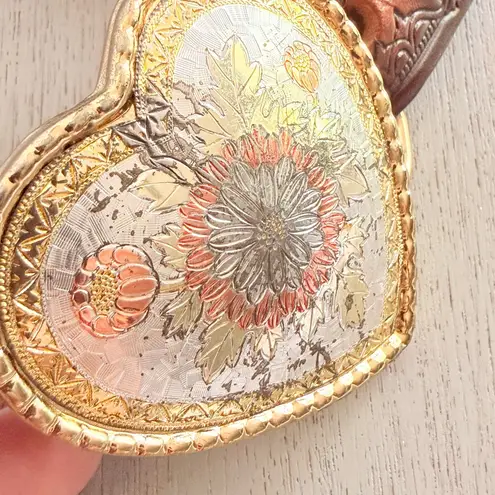 Vintage Y2K Tooled Leather Western Belt Heart Buckle Full Grain Cowhide 42