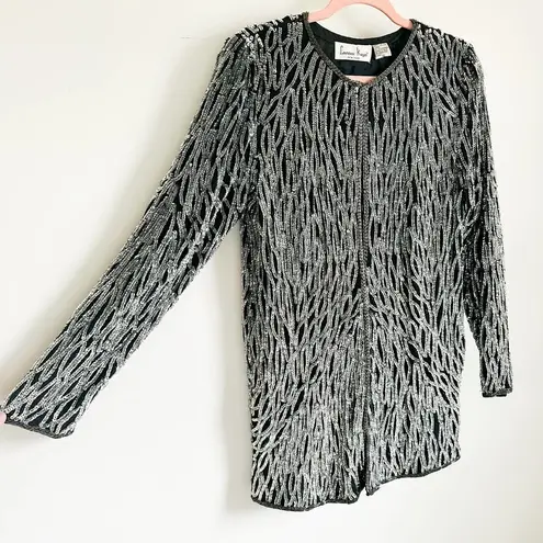 Vintage Black Silver Silk Sequin Cocktail Blazer sz P Small