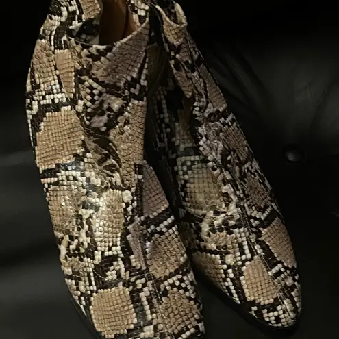 public desire snake print faux leather heeled boots brown and tan 6