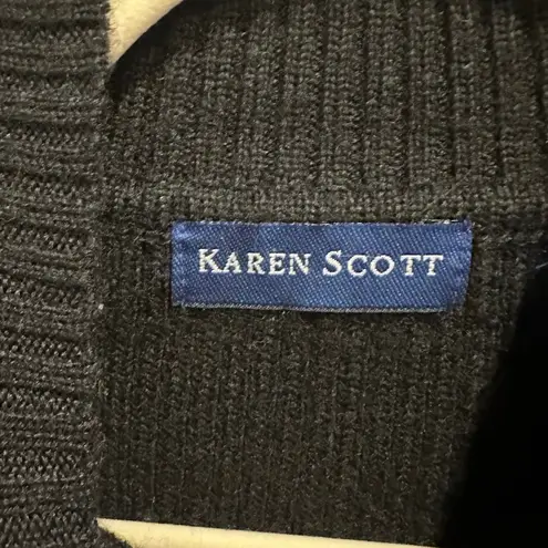 Karen Scott Late 90s 100% Wool Black Zip Up Sweater Vest Large Preppy Minimalist