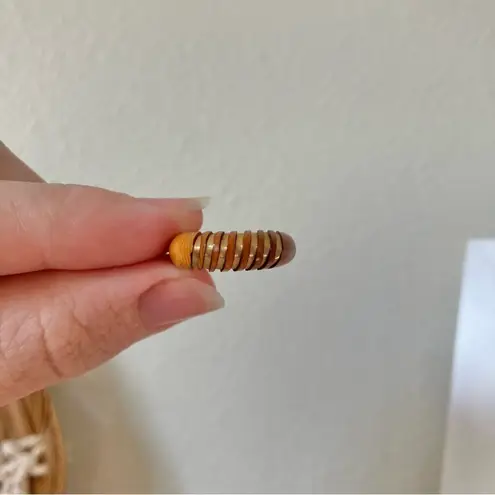 Carved Wood Gold Band Ring “Blathnaid” Bohemian Rustic Minimist Neutral Jewelry Brown