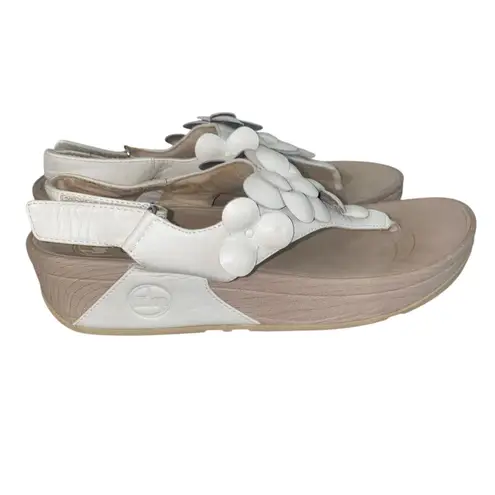 FitFlop Floretta Fluer Slingback Sandal Mule Cream Tan 100% Leather Size 8