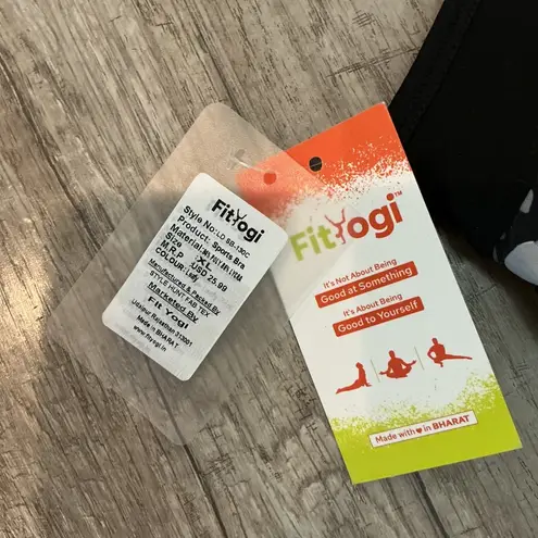 NWT FitYogi Sports Bra Medium Impact Cross Back Black Floral Print XL