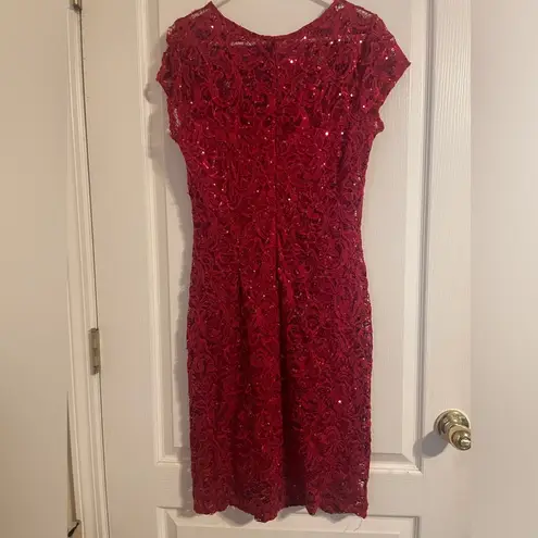 MARINA Red Sequin Embellished Sheath Mini Dress M Party Formal Cocktail Wedding Size M