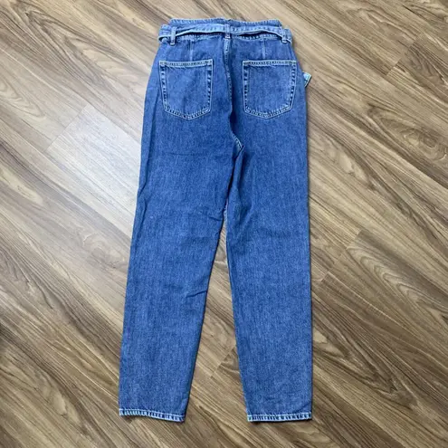 H&M Divided Size 2 Paper Bag Jeans High Rise Tapered Leg Self Tie Ridged Women’s Blue