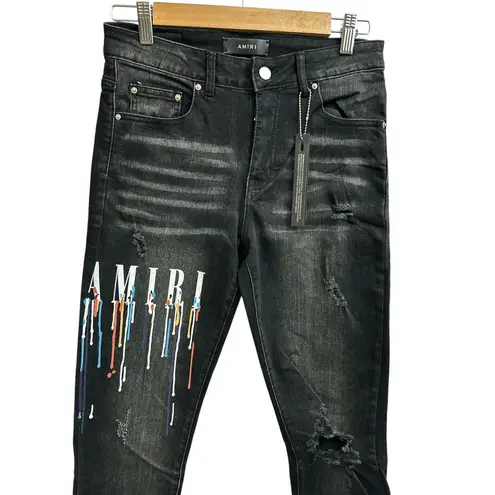 Amiri Black Paint Drop Core Logo Skinny Jeans Size 0/30 Distressed New