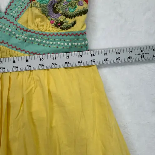 Boston Proper Embroidered Dress Beaded Cotton Sundress Yellow Summer Size 2