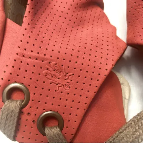 Fly London Yull Red Perforated Nubuck Peep-Toe Wedge Sandals size 40 (9-9.5)