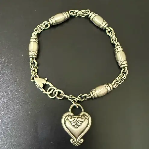 Brighton Retired  Blair Heart Barrel Link Chain Silverplated Heart Charm Bracelet - Image 4
