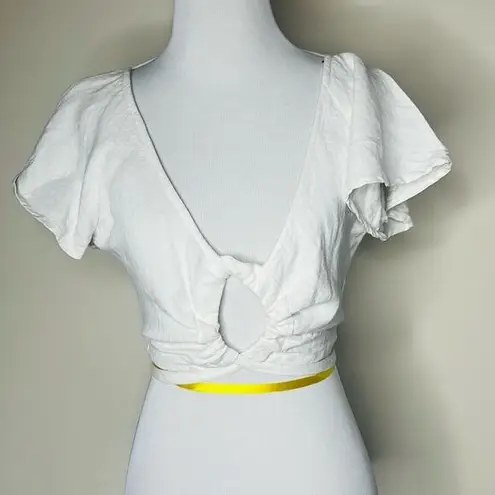 Ajaie Alaie White Linen Wrap Crop Top