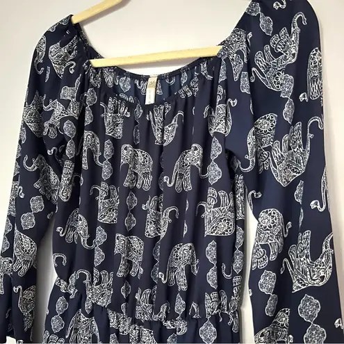 Jesse & J Navy Blue White Elephant Print Longsleeve Romper Jumpsuit Size M Size M