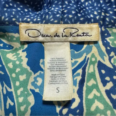 Oscar de la Renta Blue Paisley Polyester Silky Bathrobe Dressing Robe Small