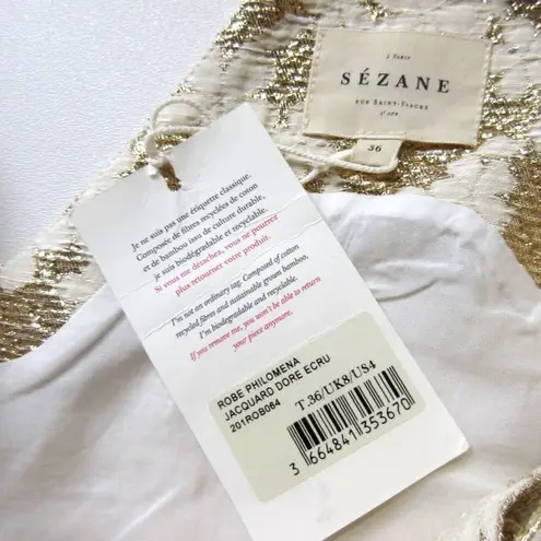 Sézane NWT Sezane Philomena in Ecru Gold Jacquard Bow A-line Mini Shift Dress 36 / US 4