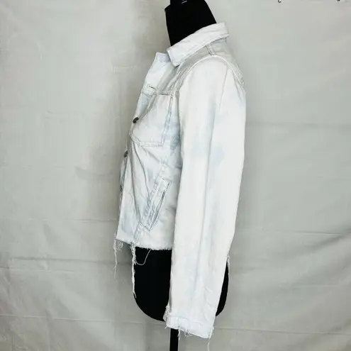 L'Agence L’AGENCE Sz XS Janelle Denim Jean Jacket Raw Hem Tie Dye Classic Boho Western