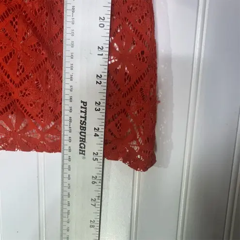 Rebecca Malone Orange Lace Cardigan Top M Cottagecore Boho Semi Sheer Coastal