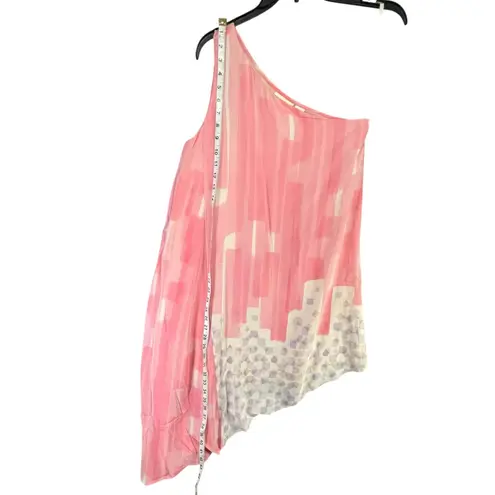 Maeve Anthropologie Avalonne Dress 4 Pink White Silk Asymmetric Whimsy Ethereal