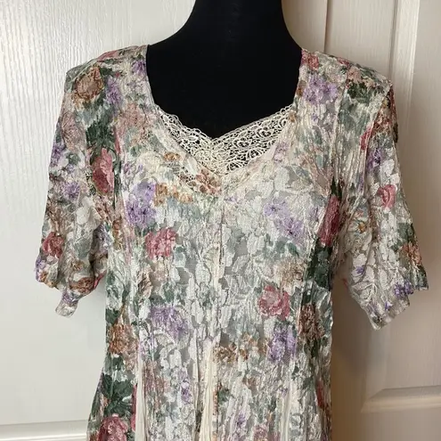 80s VINTAGE PLEATED MODEST FLORAL COTTAGE CORE CHURCH DRESS Blue