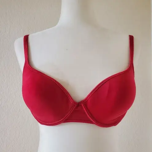 Vassarette  Red Satin Trim Contour Lined T-Shirt Bra Underwire Size 34B READ