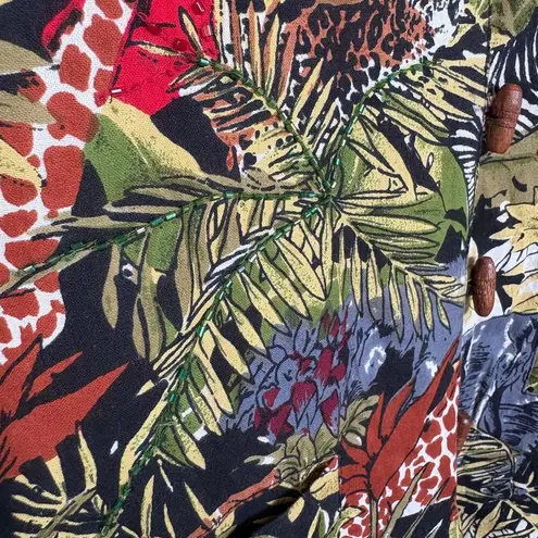 Vtg Animal Safari Colorful Maximalist Jacket Boxy Cotton Blazer Jungle Medium Green