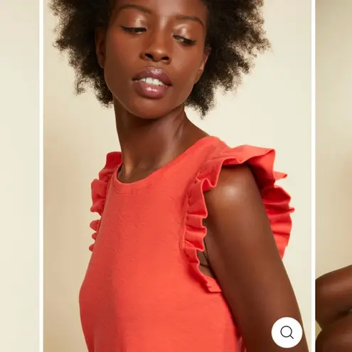 Nation Ltd Elliot Fused Ruffle Flutter Sleeve Dress S Red Orange Pima Cotton