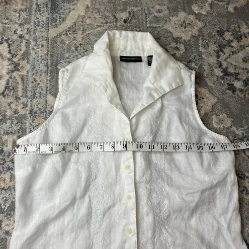 Valerie Stevens Vintage 100% Linen White Sleeveless Button up Blouse Petite M -