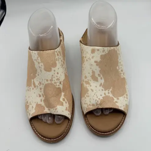 Sofft Aneesa Real Cow Hair Open Toe Mule Heel Sandals Size 8.5M Cream & Brown