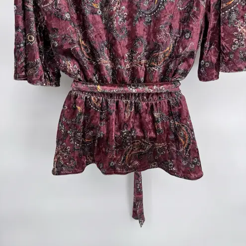Vintage Y2K fraiche by J Babydoll Top Womens Large Pink Velvet Paisley Belt