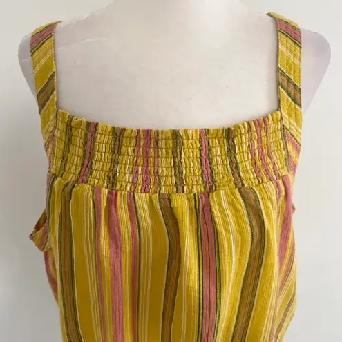 prAna New Smocked Tie Hem Tank Top Little Palm Cami Leapfrog Stripe Size Large