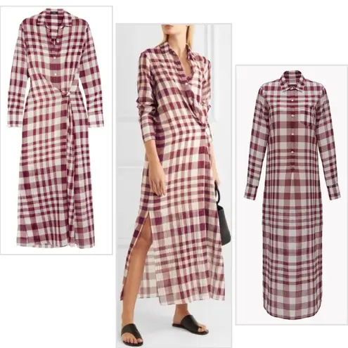 Theory Jinniefield Wrap-Effect Plaid Cotton Maxi Dress